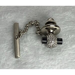 Vintage Silver Tone Black Tie Tack Pin Textured Unique Old Money MCM Estate